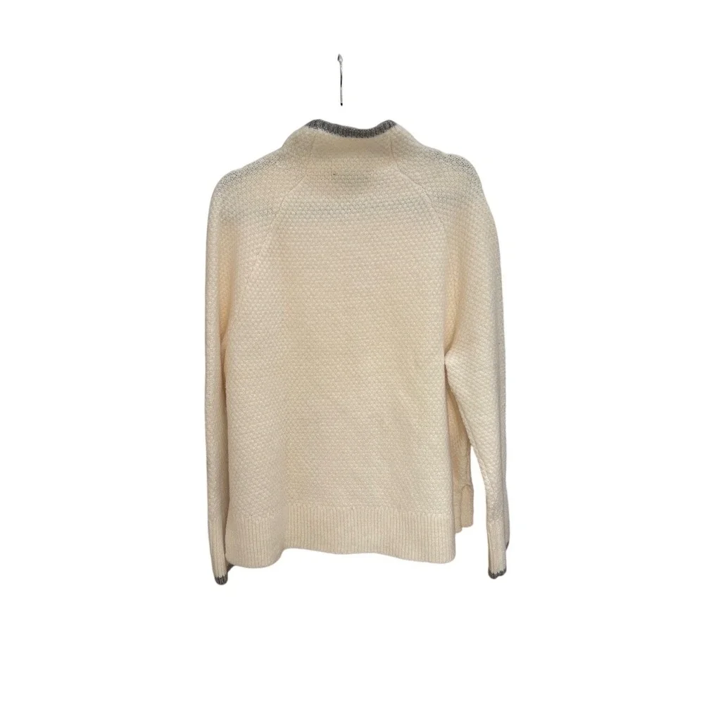 Ann Taylor Womens Large Cream Button Shoulder Mock Neck Cable Knit Sweater NEW - Picture 2 of 5